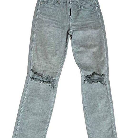 7 For All Mankind Olive Green Cropped Jeans Size 26 - Picture 3 of 4